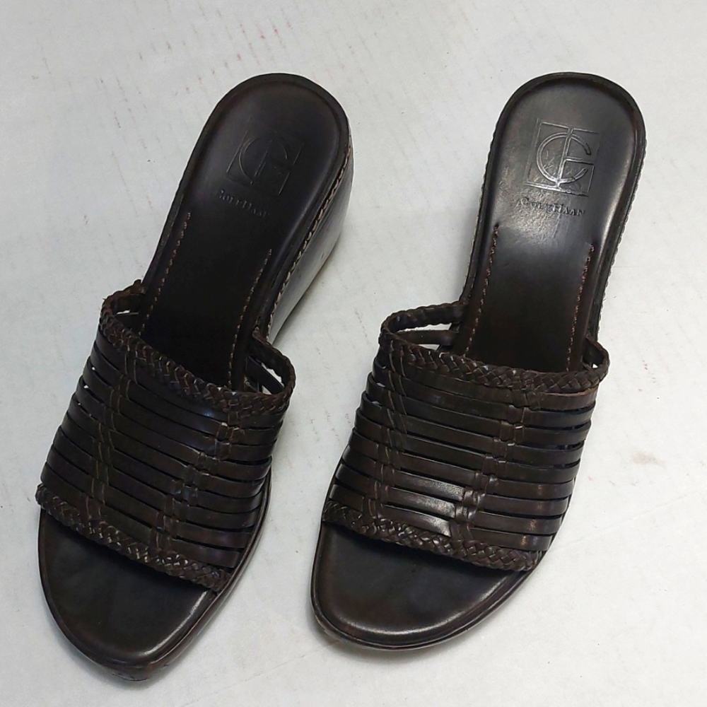 Cole Haan Woman Leather Wooven Slip On Trim Wedges Size 9